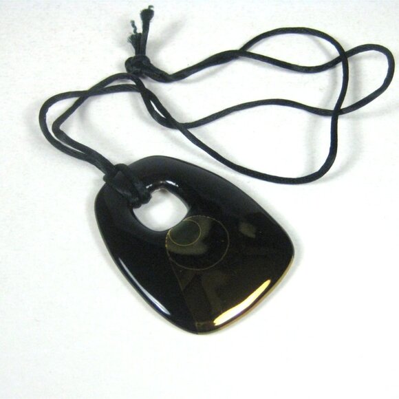 Ceramic Necklace Pendant Geometric Statement Cord Strand 26 Inch Signed G - Picture 6 of 12